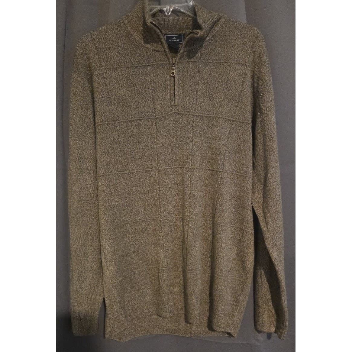 Dockers Brown Textured Grid Quarter Zip Mock Neck Sweater, Men's Large RN 15610 - Thumbnail 3