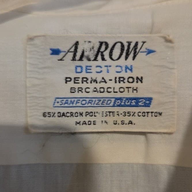 Arrow Decton Perma-Iron Broadcloth Shirt, Men's Cream Long Sleeve, Vtg USA Made - Thumbnail 5