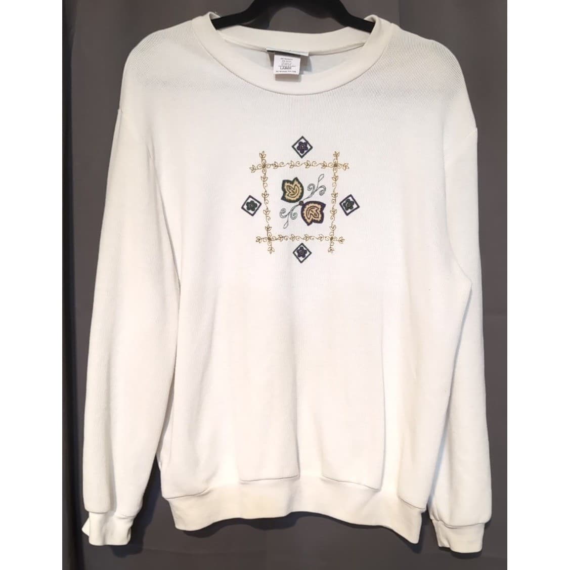 Logix Vintage Style Embroidered Butterfly Floral Ribbed Sweatshirt Women's Large - Thumbnail 3