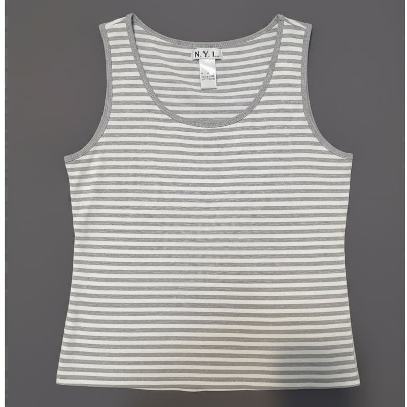 New York Laundry N.Y.L. Grey White Striped Tank Top, Scoop Neck, Women's XL