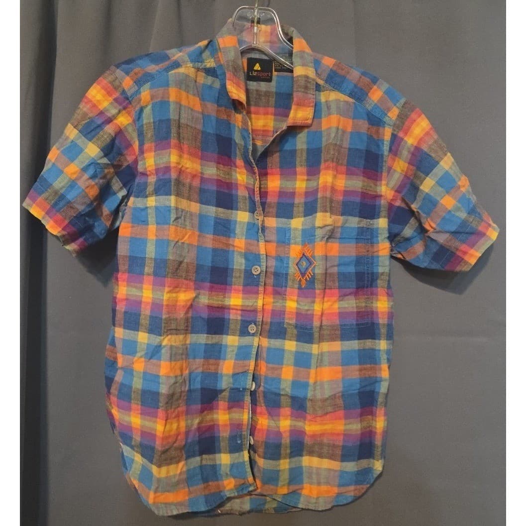 Lizsport Petites Plaid Short Sleeve Button Down, Women's Size 4, Embroidered - Thumbnail 3