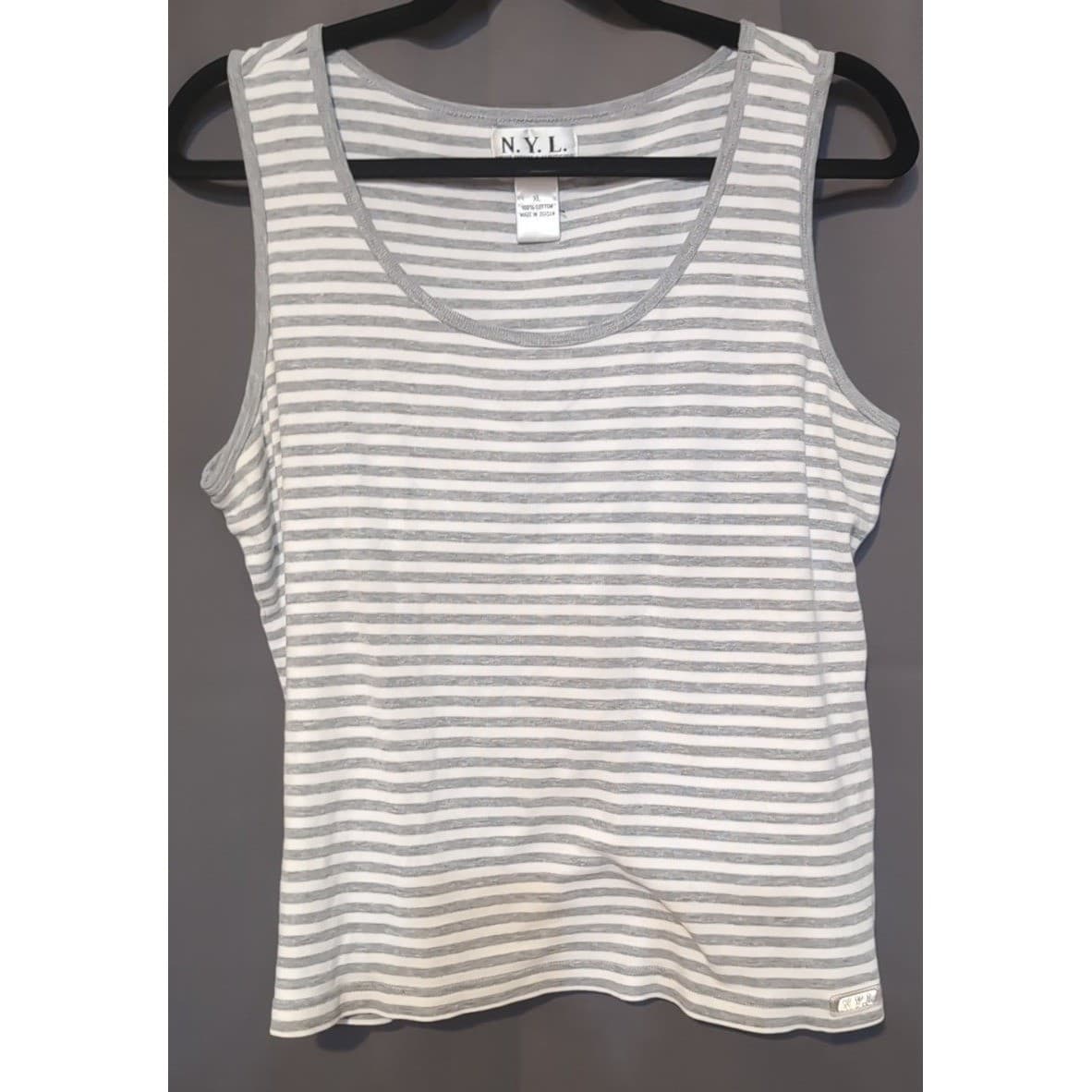 New York Laundry N.Y.L. Grey White Striped Tank Top, Scoop Neck, Women's XL - Thumbnail 3