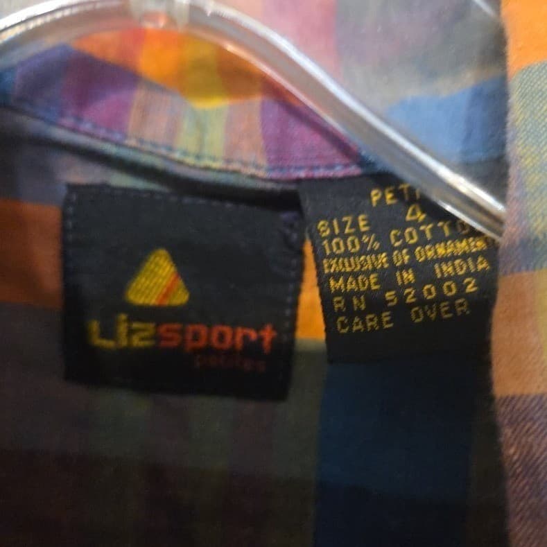 Lizsport Petites Plaid Short Sleeve Button Down, Women's Size 4, Embroidered - Thumbnail 5