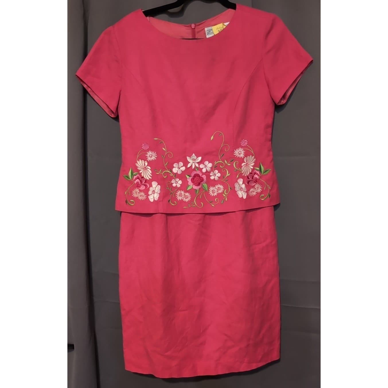 Jessica Howard Pink Linen Blend Floral Embroidered Sheath Dress, Women's Size 6 - Thumbnail 3