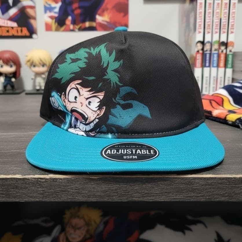 Bioworld My Hero Academia Deku Izuku Midoriya Snapback Hat Black Teal OSFM Cap