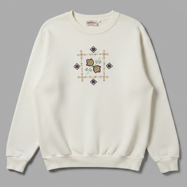 Logix Vintage Style Embroidered Butterfly Floral Ribbed Sweatshirt Women's Large