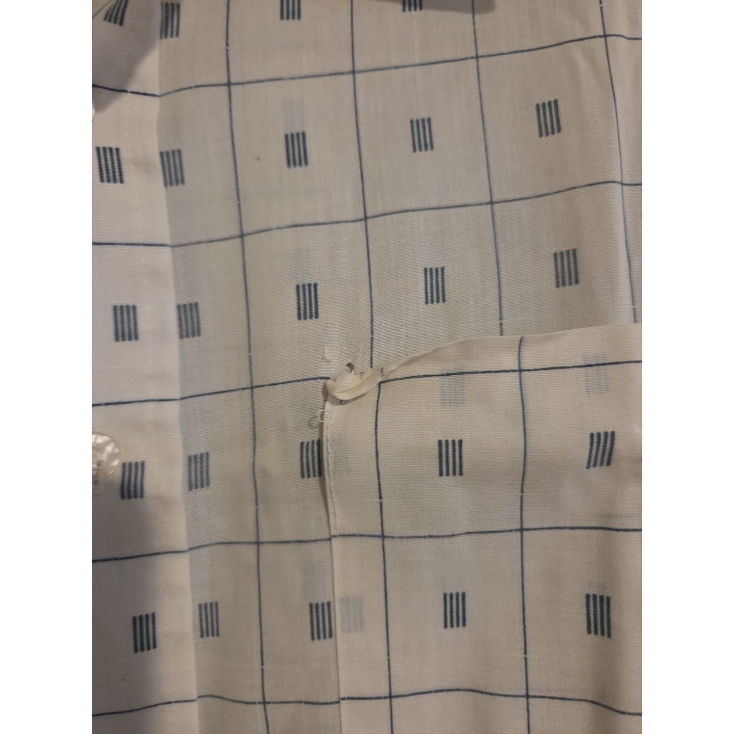 Montgomery Ward Vintage Grid Print Button Down Shirt, Cream Navy, Men's L/S - Thumbnail 7