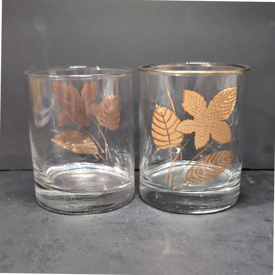 Libbey Maple Leaf Lowball Glasses, Set of 2, Vtg Replacement Barware, Drinkware - Thumbnail 2