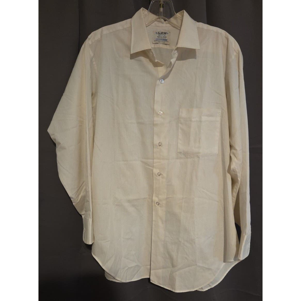 Arrow Decton Perma-Iron Broadcloth Shirt, Men's Cream Long Sleeve, Vtg USA Made - Thumbnail 3