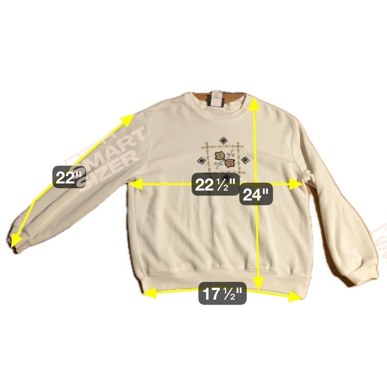 Logix Vintage Style Embroidered Butterfly Floral Ribbed Sweatshirt Women's Large - Thumbnail 2