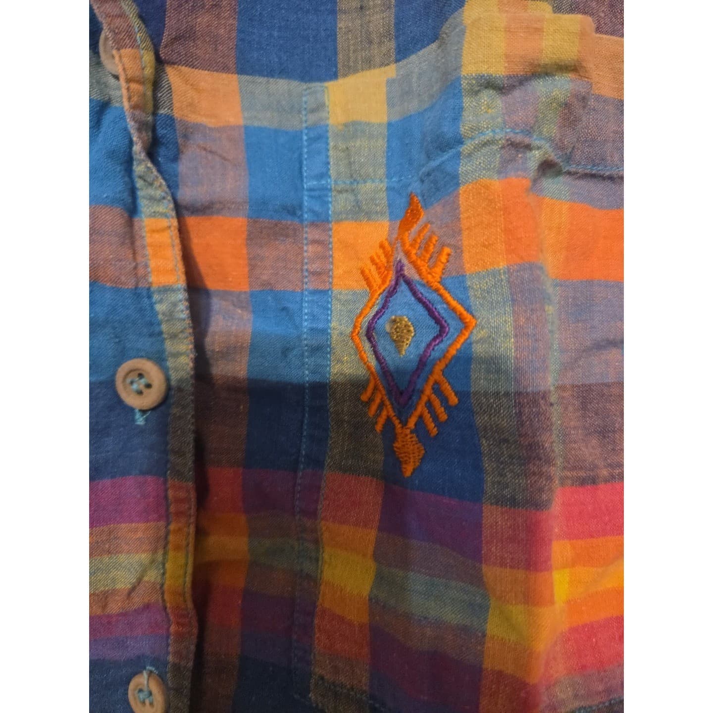 Lizsport Petites Plaid Short Sleeve Button Down, Women's Size 4, Embroidered - Thumbnail 7