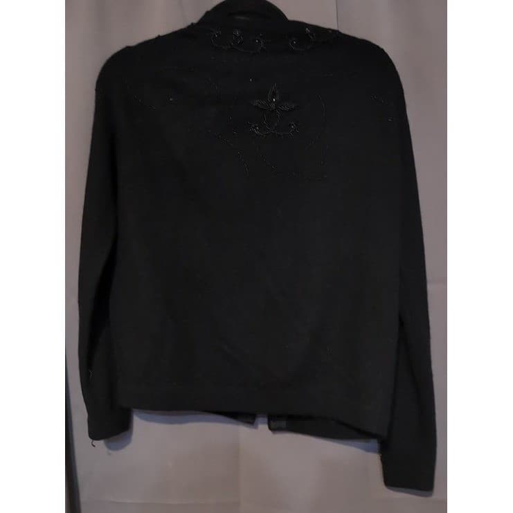 Carol Brent Vintage Beaded Lambswool Angora Cardigan Sweater Black Size 44 - Thumbnail 3