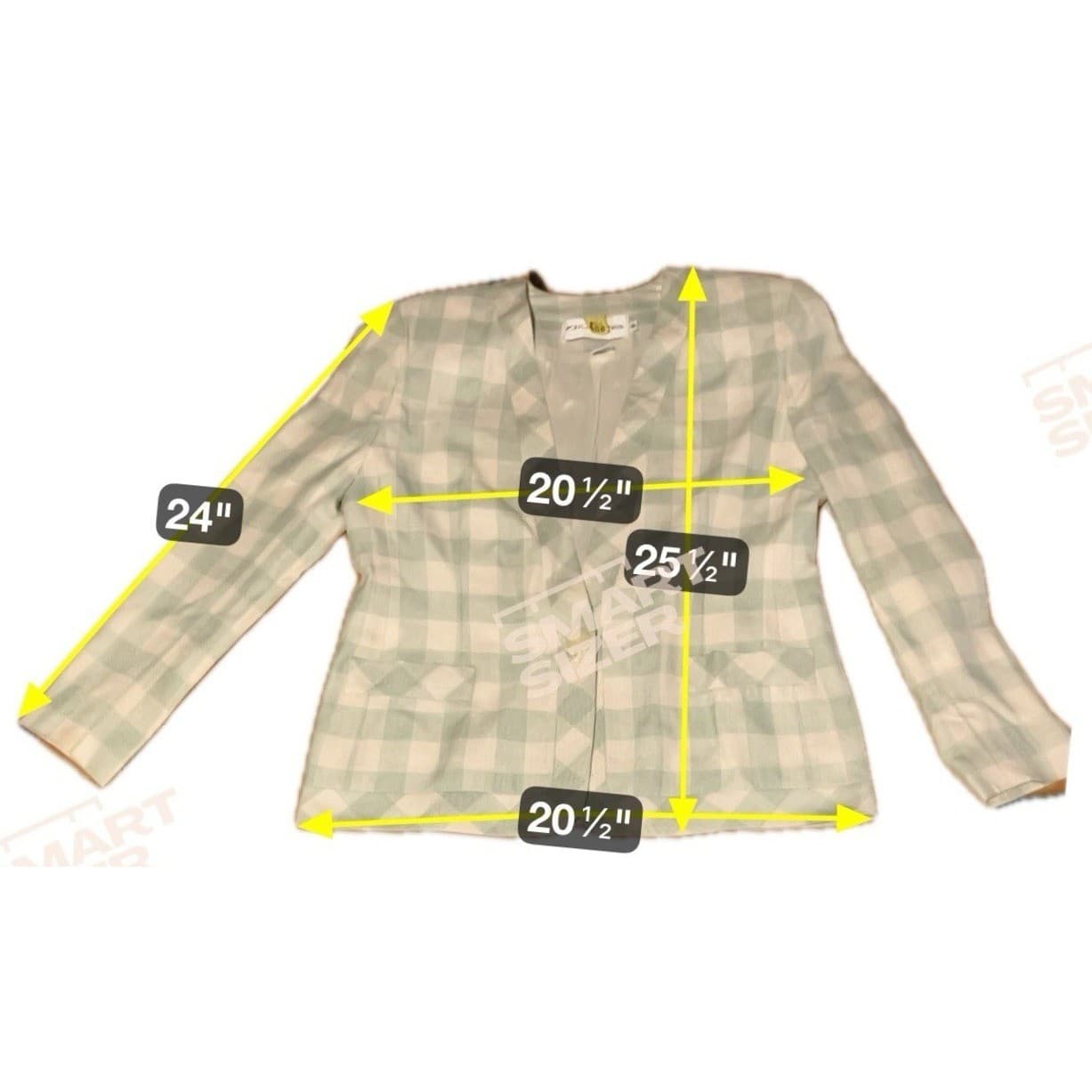 JH Collectibles Vintage Gingham Blazer Sage Green Plaid Collarless Jacket Size 8 - Thumbnail 2