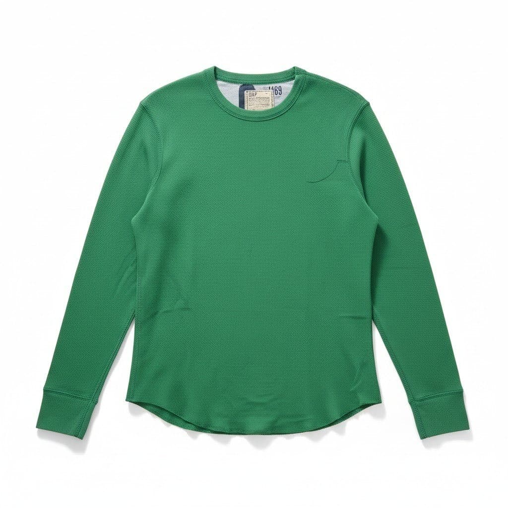 Gap Green Waffle Knit Thermal Long Sleeve Crew Neck, Women's Medium Top