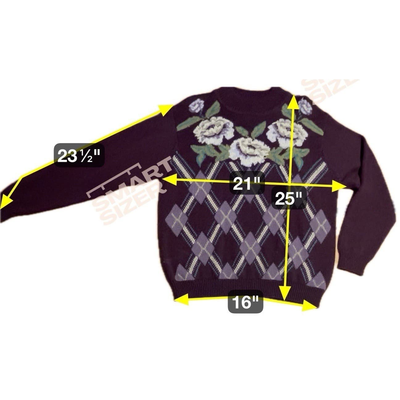 Alfred Dunner Vintage Plum Purple Floral Argyle Wool Blend Sweater, Womens Large - Thumbnail 2