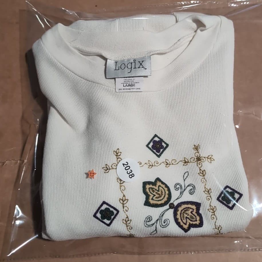 Logix Vintage Style Embroidered Butterfly Floral Ribbed Sweatshirt Women's Large - Thumbnail 8