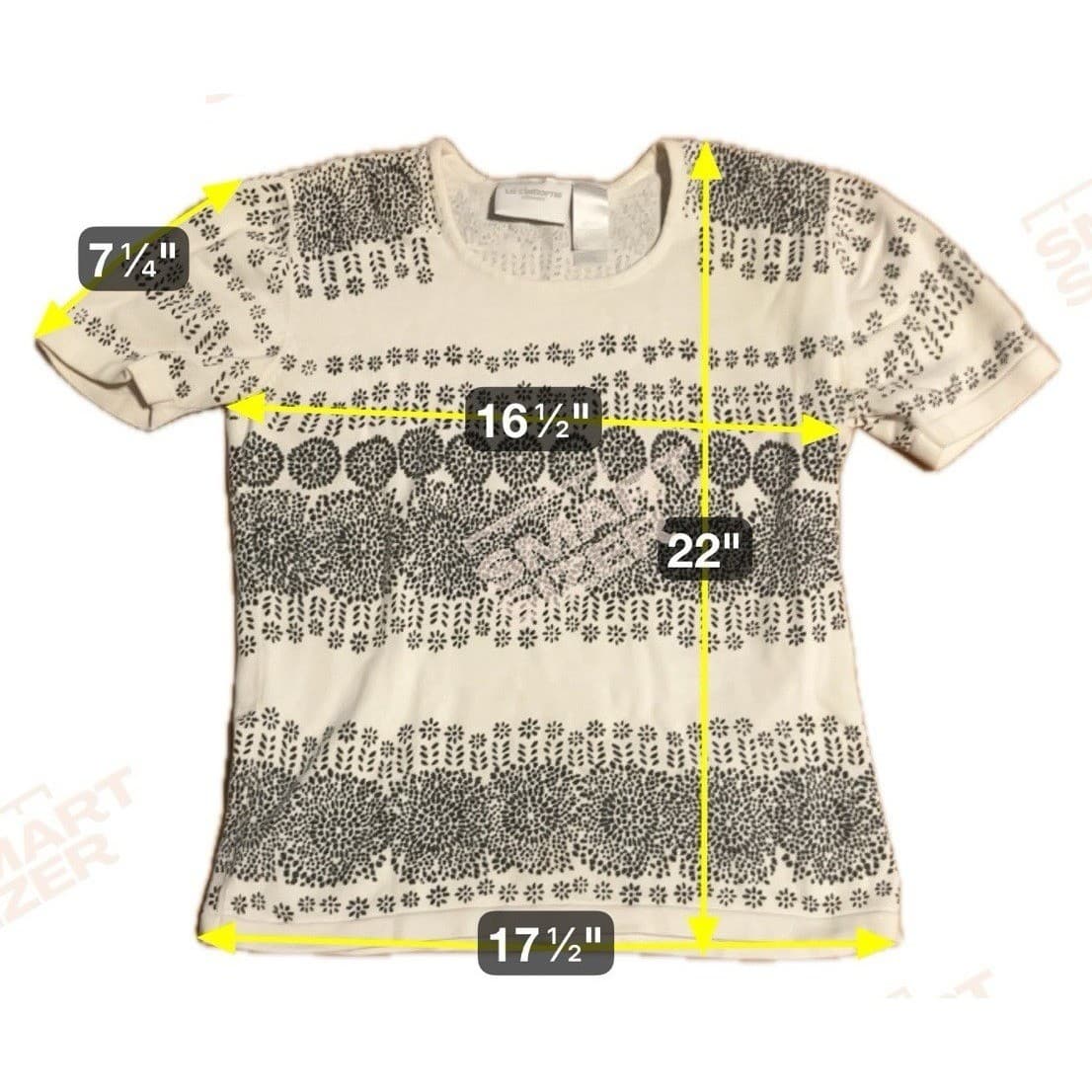 Liz Claiborne Lizsport White Navy Blue Floral Knit Top, Women's Small - Thumbnail 2