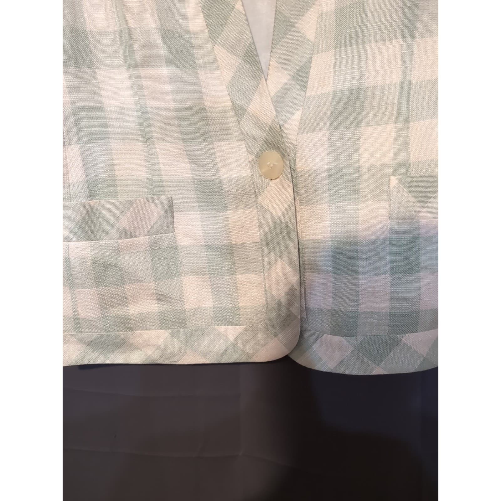 JH Collectibles Vintage Gingham Blazer Sage Green Plaid Collarless Jacket Size 8 - Thumbnail 7