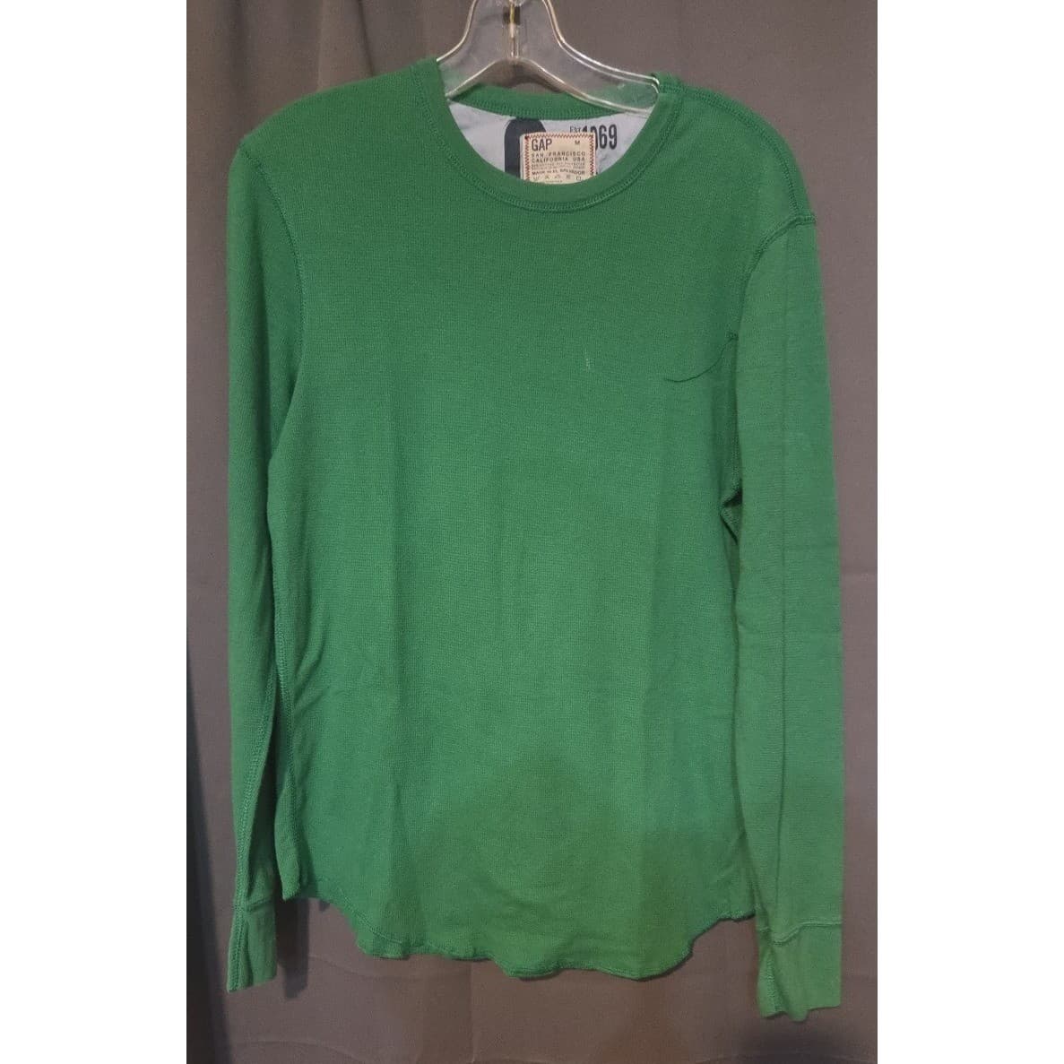 Gap Green Waffle Knit Thermal Long Sleeve Crew Neck, Women's Medium Top - Thumbnail 3