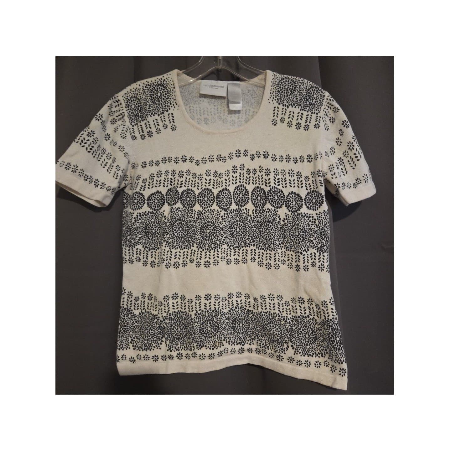 Liz Claiborne Lizsport White Navy Blue Floral Knit Top, Women's Small - Thumbnail 3