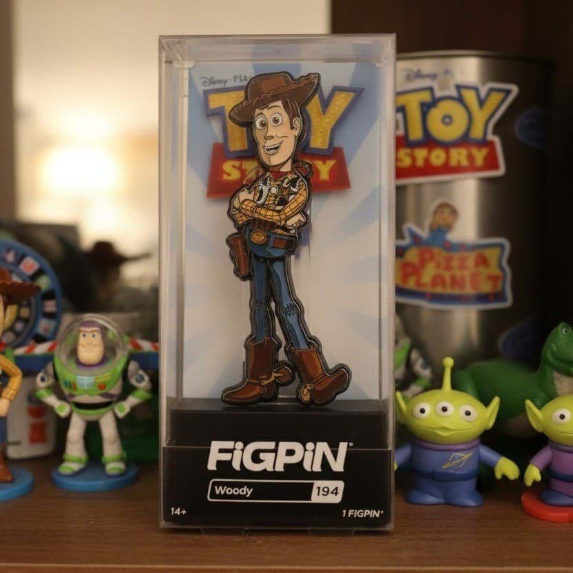 Disney Toy Story Woody FiGPiN #194 Enamel Pin Unlocked Collectible Display Case