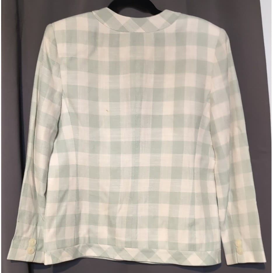 JH Collectibles Vintage Gingham Blazer Sage Green Plaid Collarless Jacket Size 8 - Thumbnail 4
