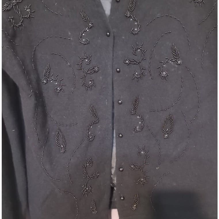 Carol Brent Vintage Beaded Lambswool Angora Cardigan Sweater Black Size 44 - Thumbnail 6