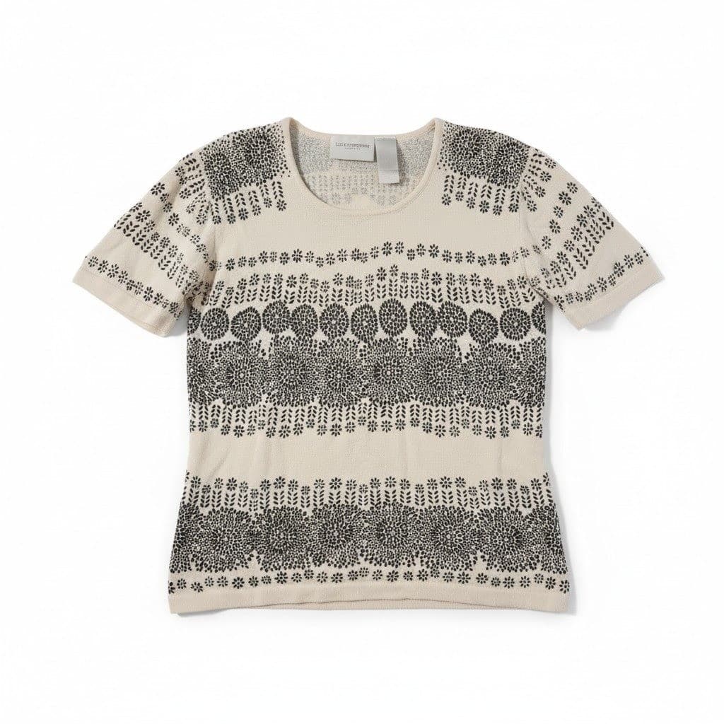 Liz Claiborne Lizsport White Navy Blue Floral Knit Top, Women's Small