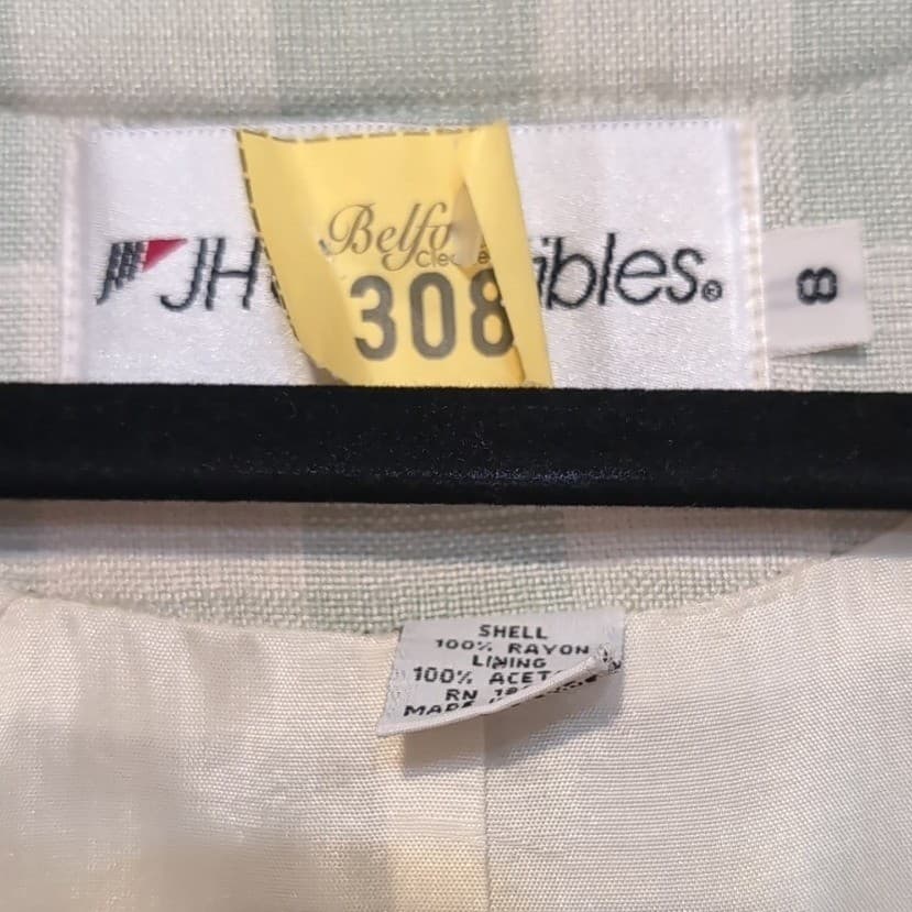 JH Collectibles Vintage Gingham Blazer Sage Green Plaid Collarless Jacket Size 8 - Thumbnail 5