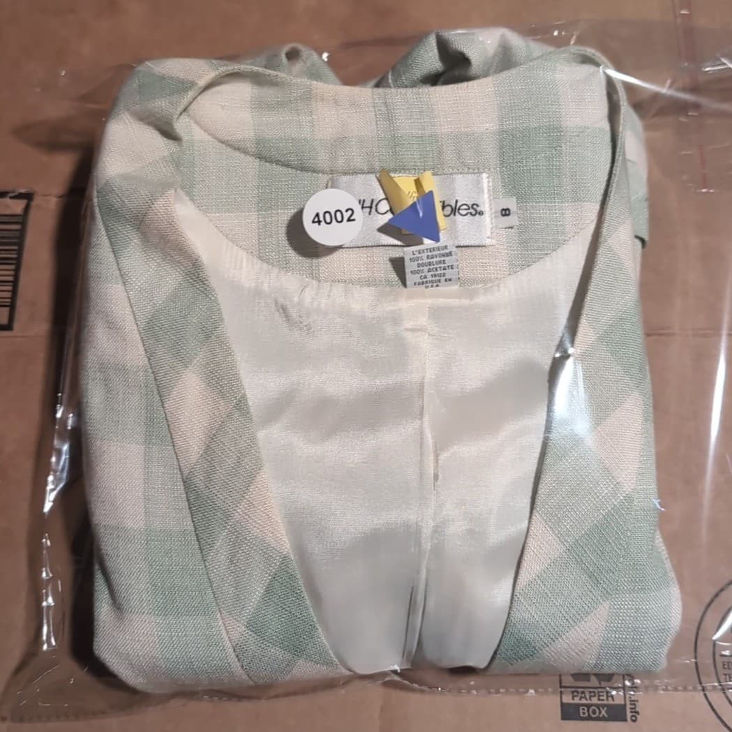 JH Collectibles Vintage Gingham Blazer Sage Green Plaid Collarless Jacket Size 8 - Thumbnail 9