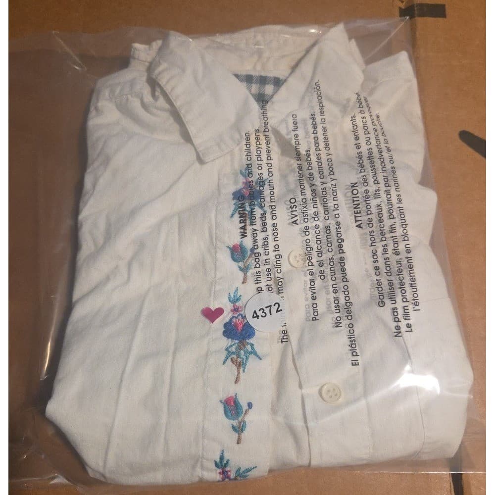 Company One Vintage White Embroidered Floral Button Down Shirt, Women's Small - Thumbnail 8
