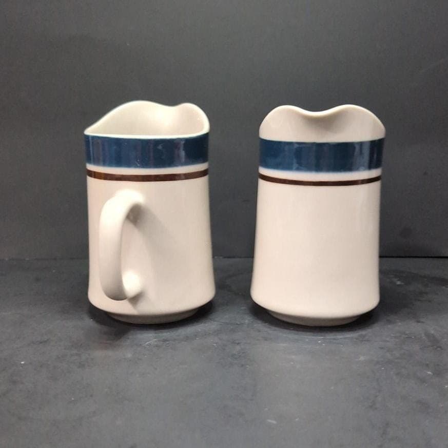 Sango Carousel "Blue Dust" Creamers #802, Set of 2, Vintage Replacement Pitchers - Thumbnail 3