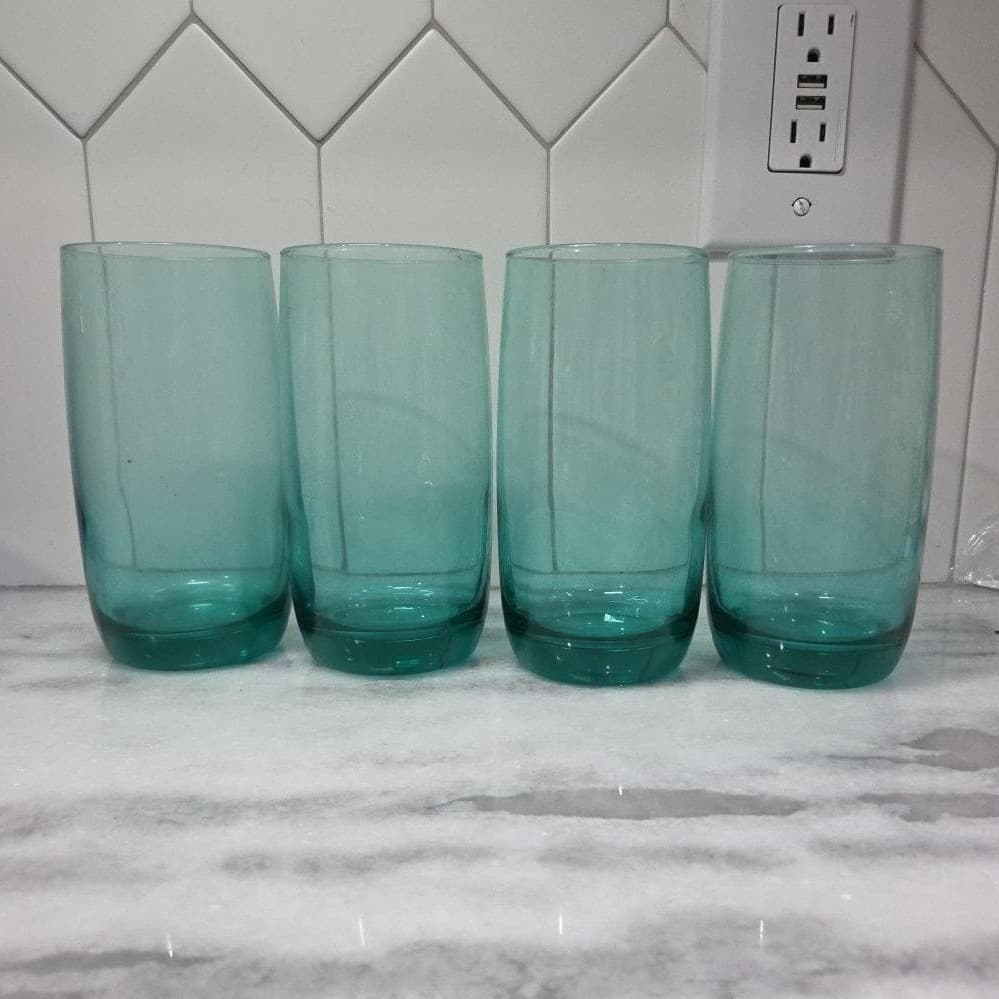 Luminarc Aqua Teal Tumblers, Set of 4, Vintage Glasses, Replacement Drinkware - Thumbnail 2