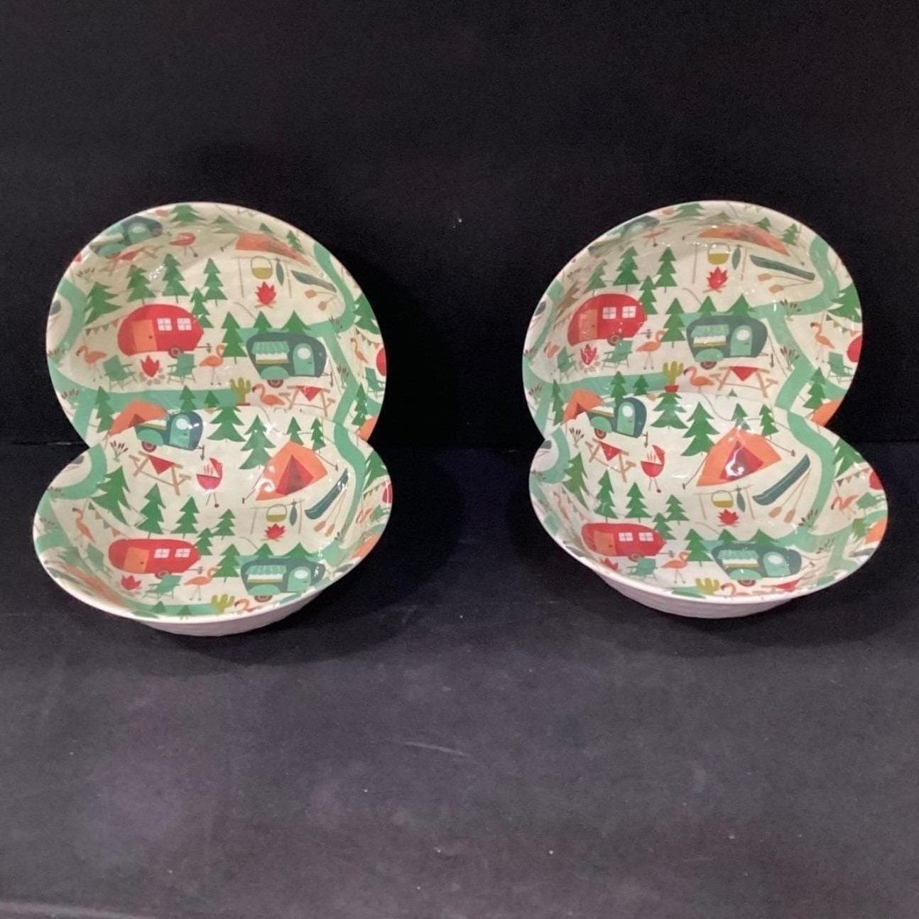 Camping Melamine Cereal Bowls, Set of 4, Vintage Style Outdoor Dinnerware - Thumbnail 7