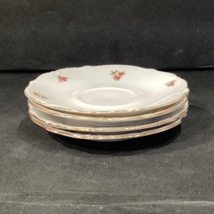 Bavaria Western Germany Elfenbein Rose Bud Saucers, Set of 4, Vintage Plates - Thumbnail 8