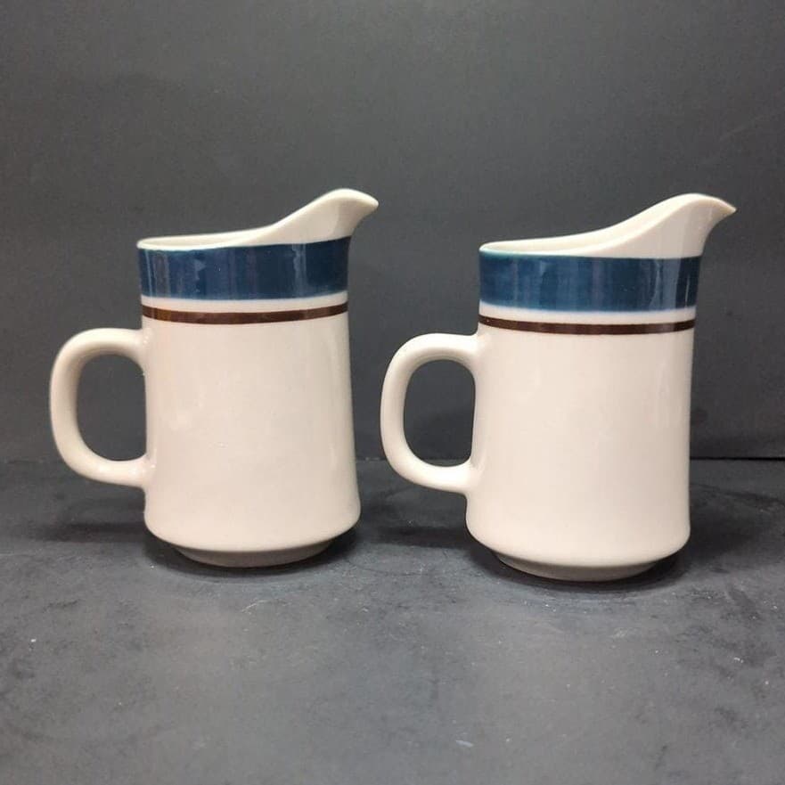 Sango Carousel "Blue Dust" Creamers #802, Set of 2, Vintage Replacement Pitchers - Thumbnail 4