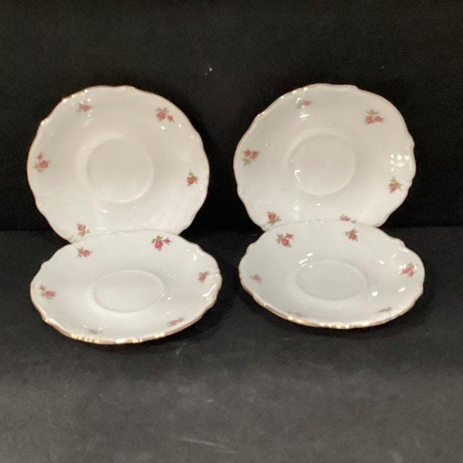 Bavaria Western Germany Elfenbein Rose Bud Saucers, Set of 4, Vintage Plates - Thumbnail 6
