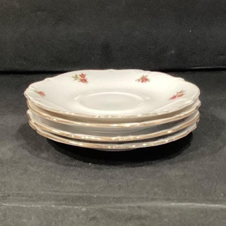 Bavaria Western Germany Elfenbein Rose Bud Saucers, Set of 4, Vintage Plates - Thumbnail 7