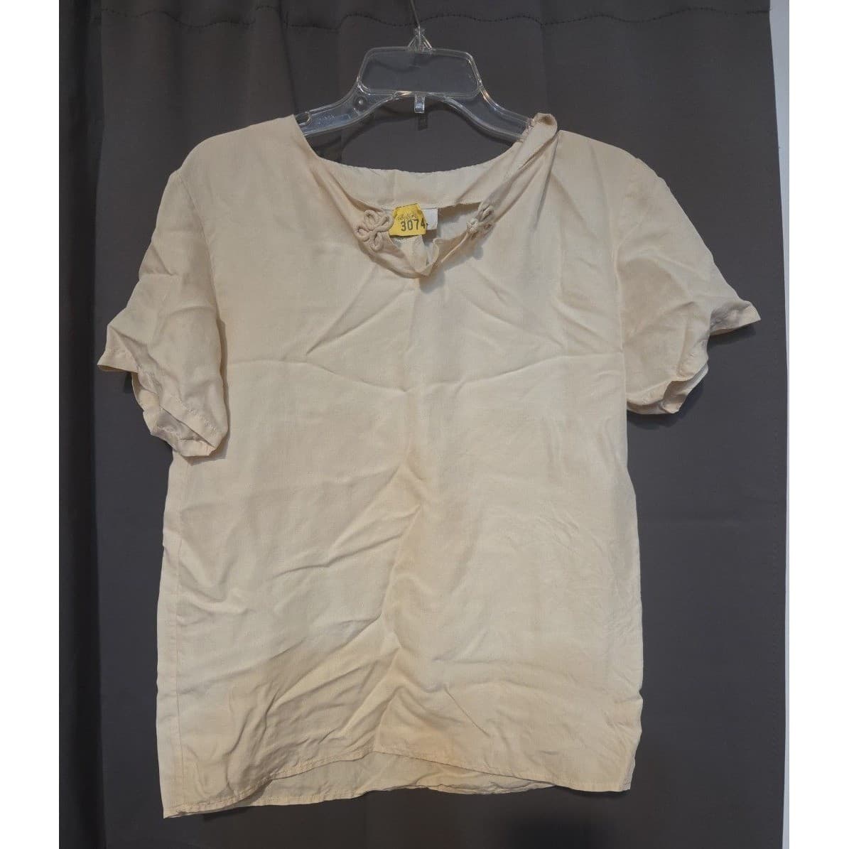 Anne Carson Cream Frog Knot Blouse, Women's Small, Short Sleeve, 100% Pure Silk - Thumbnail 3