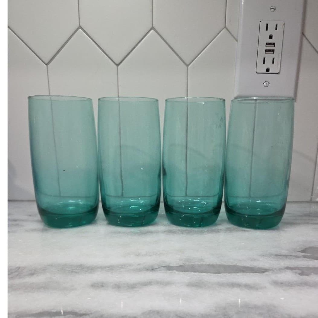 Luminarc Aqua Teal Tumblers, Set of 4, Vintage Glasses, Replacement Drinkware - Thumbnail 4