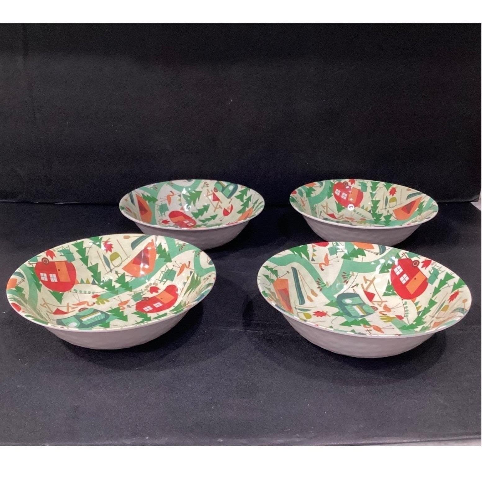 Camping Melamine Cereal Bowls, Set of 4, Vintage Style Outdoor Dinnerware - Thumbnail 6