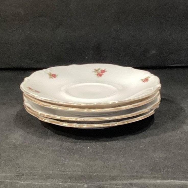 Bavaria Western Germany Elfenbein Rose Bud Saucers, Set of 4, Vintage Plates - Thumbnail 9