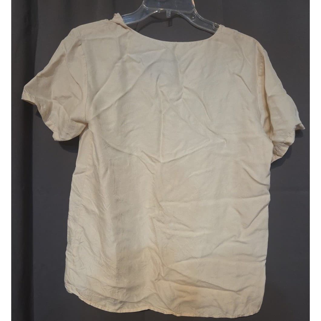 Anne Carson Cream Frog Knot Blouse, Women's Small, Short Sleeve, 100% Pure Silk - Thumbnail 4
