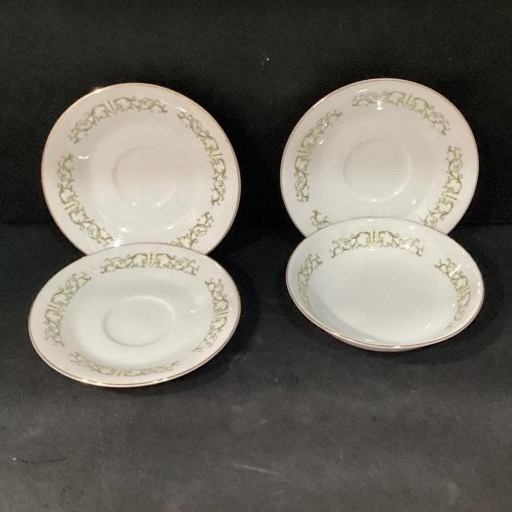 Bell Flower Fine China, Set of 3 Saucers & 1 Cereal Bowl, Porcelain Tableware - Thumbnail 11