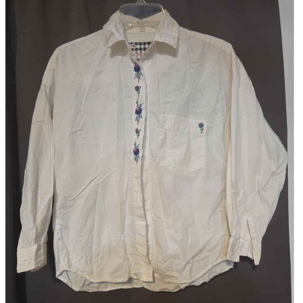 Company One Vintage White Embroidered Floral Button Down Shirt, Women's Small - Thumbnail 3