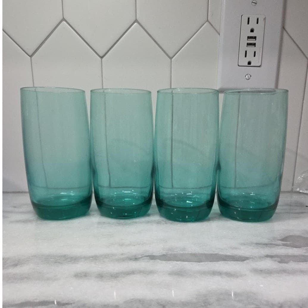 Luminarc Aqua Teal Tumblers, Set of 4, Vintage Glasses, Replacement Drinkware - Thumbnail 3
