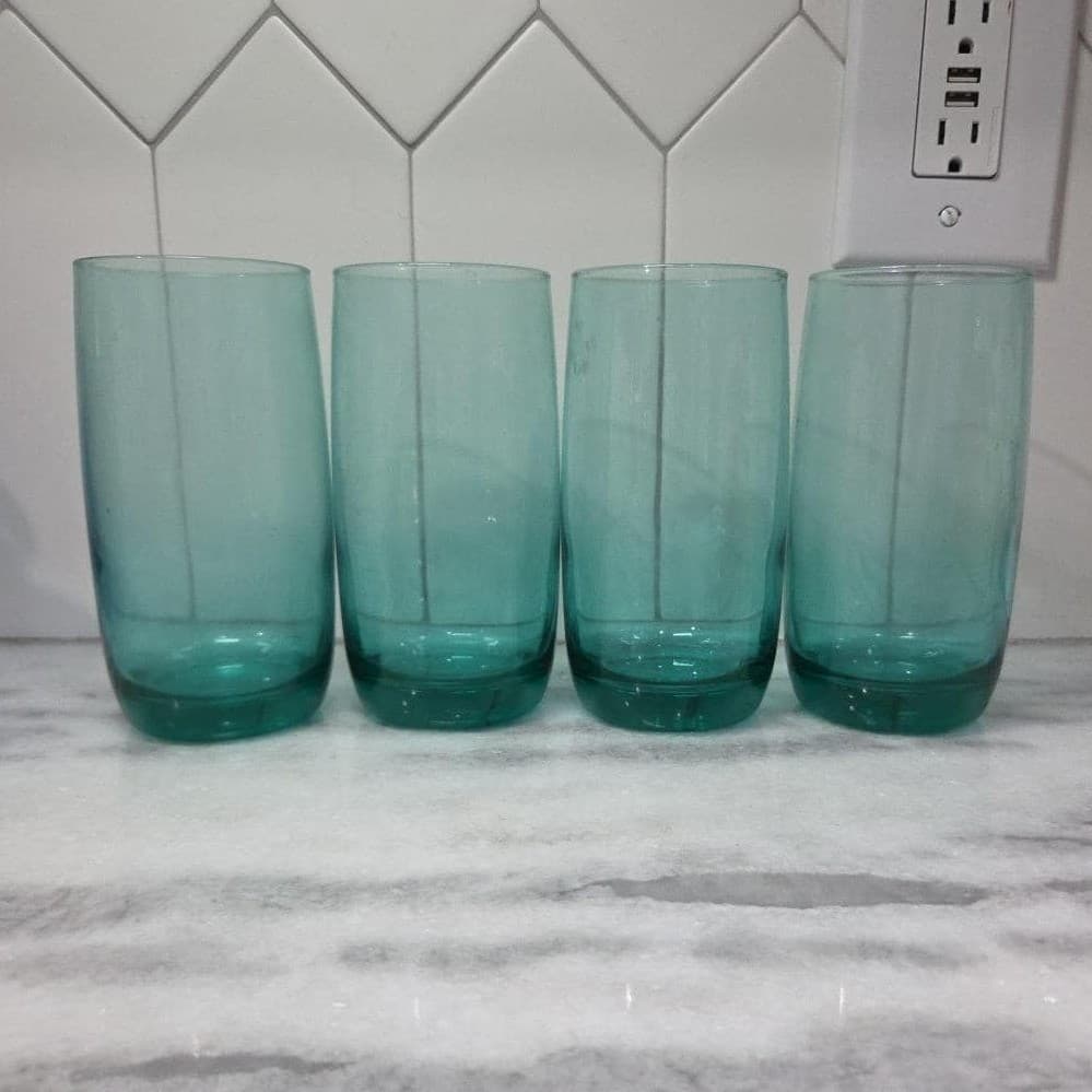 Luminarc Aqua Teal Tumblers, Set of 4, Vintage Glasses, Replacement Drinkware - Thumbnail 5