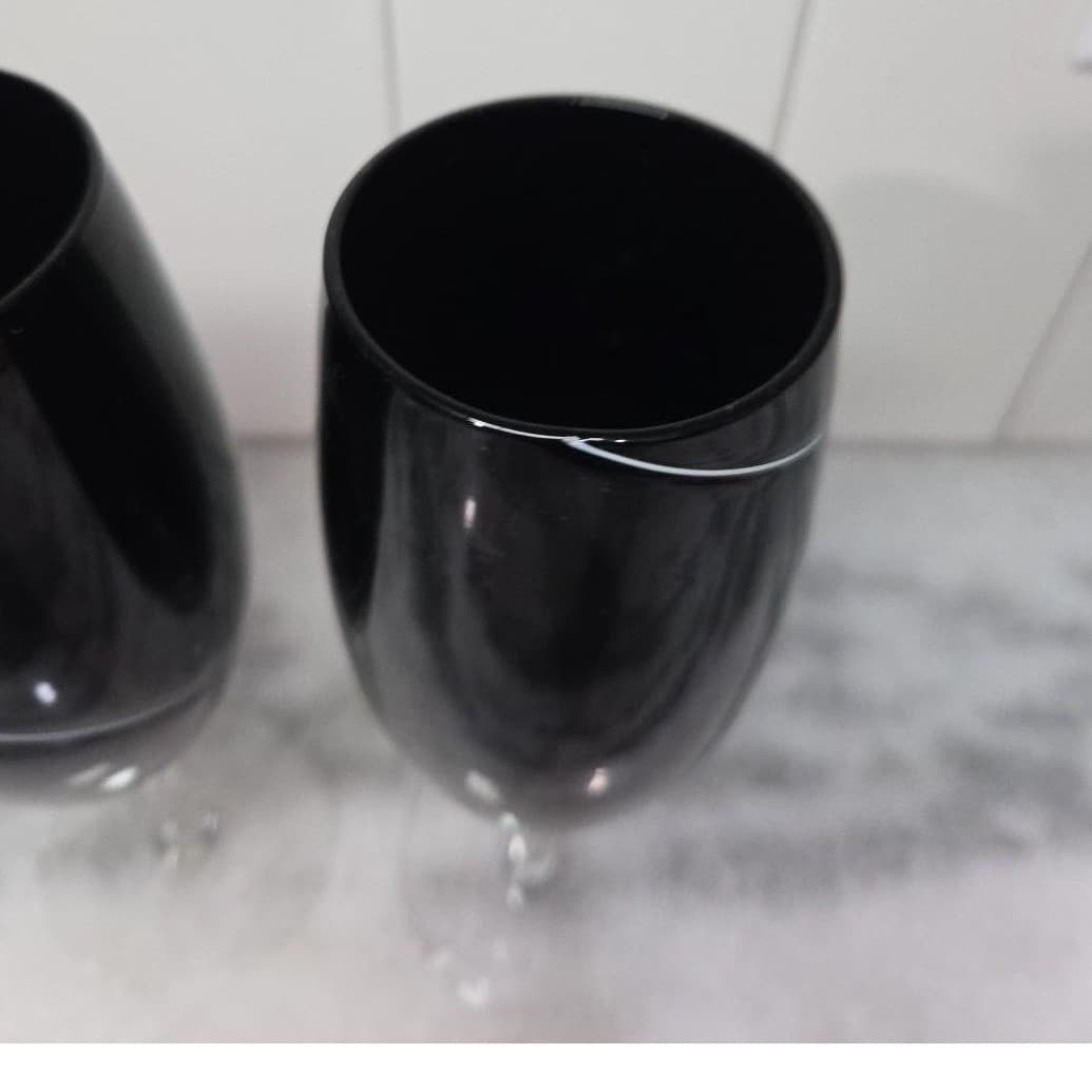 Hand Blown Black Wine Glasses, Set of 2, White Swirl Design Replacement Stemware - Thumbnail 6