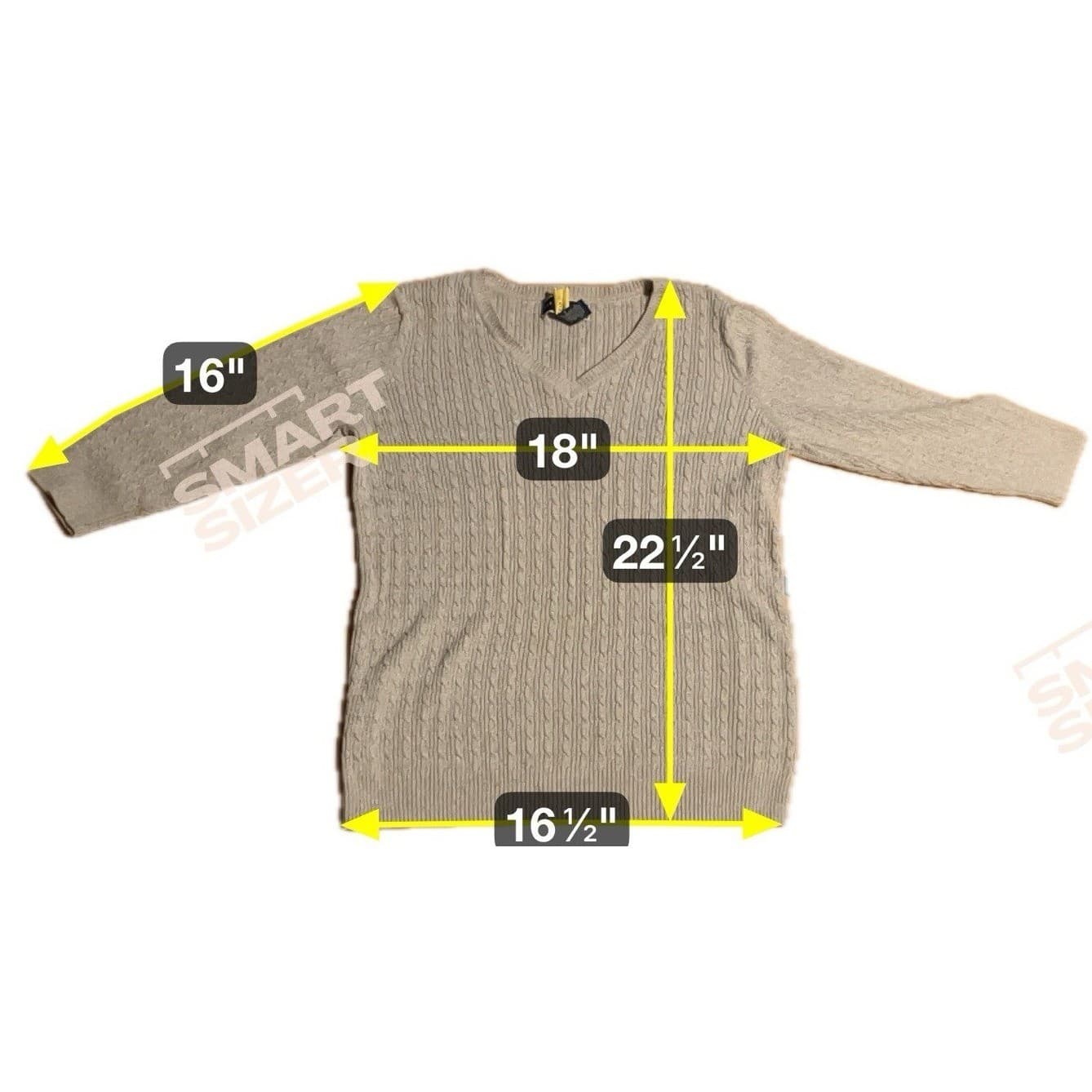 Karen Scott Heather Grey Cable Knit V-Neck, Women's Medium Sweater, 3/4 Sleeve - Thumbnail 2