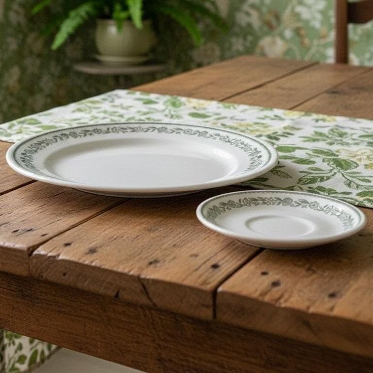 Buffalo China Green Kenmore Dinner Plate & Saucer, Vintage Floral RestaurantWare